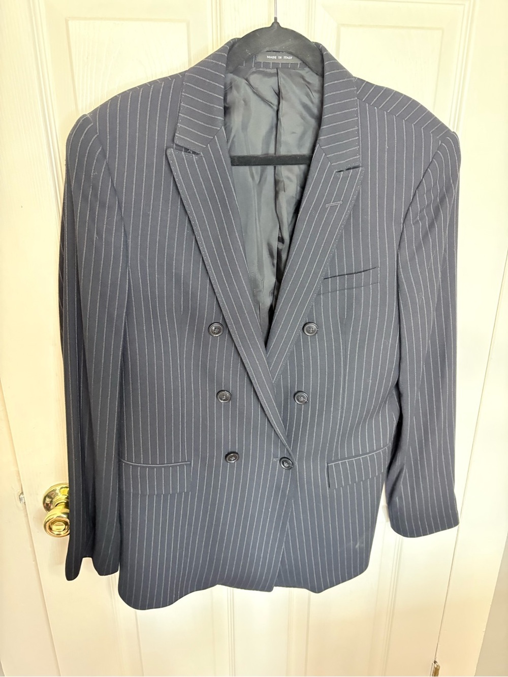 Vintage 1990s Emporio Armani Green Line Double-Breasted Pinstripe Blazer - Picture 4 of 11
